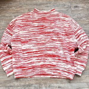 Nine West Sweater Red White Space Dye Oversized Medium Large Zip Drop Shoulder